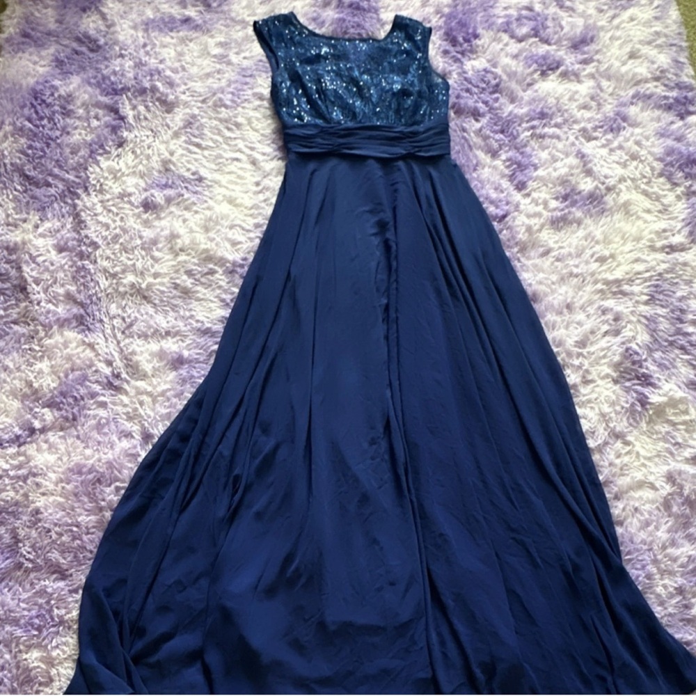 Sequined Navy A-Line Evening Gown